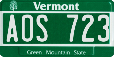VT license plate AOS723