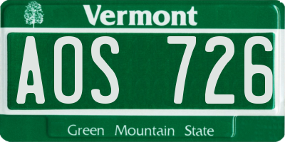 VT license plate AOS726