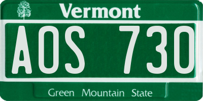 VT license plate AOS730