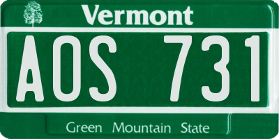 VT license plate AOS731