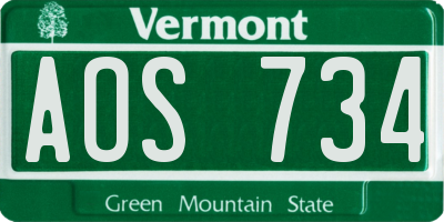 VT license plate AOS734