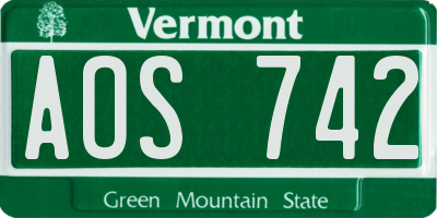 VT license plate AOS742