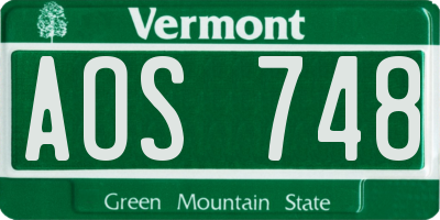 VT license plate AOS748