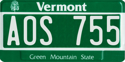 VT license plate AOS755