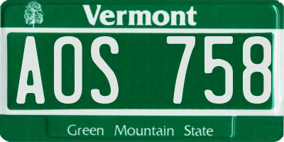 VT license plate AOS758