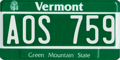 VT license plate AOS759