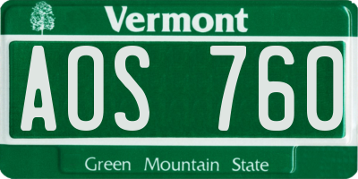 VT license plate AOS760
