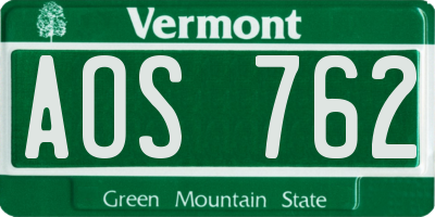 VT license plate AOS762