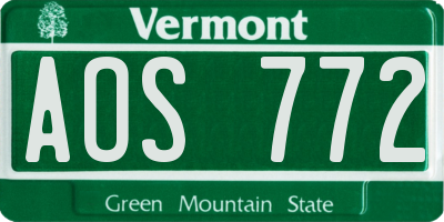 VT license plate AOS772