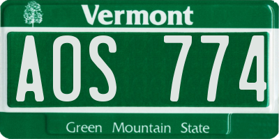 VT license plate AOS774