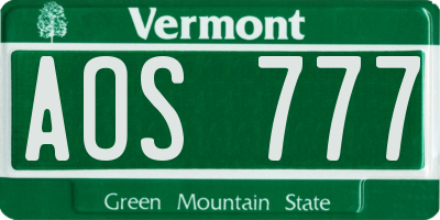 VT license plate AOS777