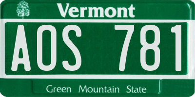 VT license plate AOS781