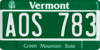VT license plate AOS783