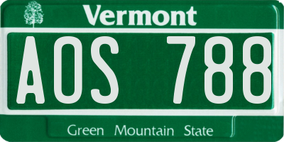VT license plate AOS788