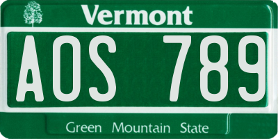 VT license plate AOS789