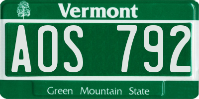 VT license plate AOS792