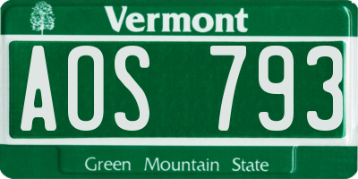VT license plate AOS793