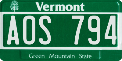 VT license plate AOS794