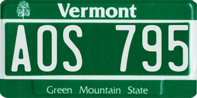 VT license plate AOS795