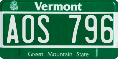 VT license plate AOS796