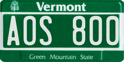 VT license plate AOS800