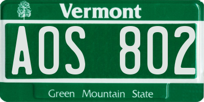 VT license plate AOS802