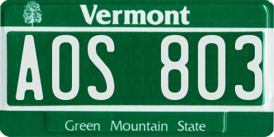 VT license plate AOS803