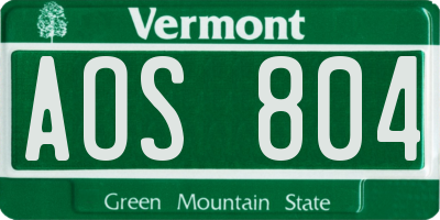 VT license plate AOS804