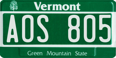 VT license plate AOS805