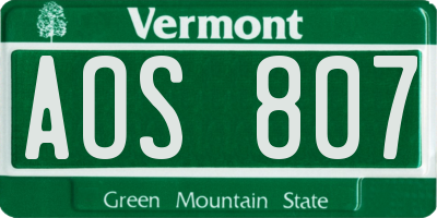 VT license plate AOS807