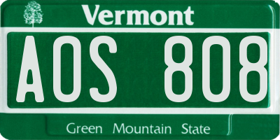 VT license plate AOS808