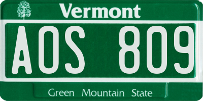 VT license plate AOS809