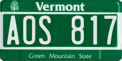 VT license plate AOS817