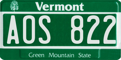 VT license plate AOS822