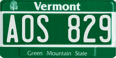 VT license plate AOS829