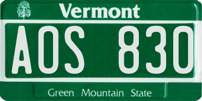 VT license plate AOS830