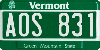 VT license plate AOS831