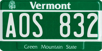 VT license plate AOS832