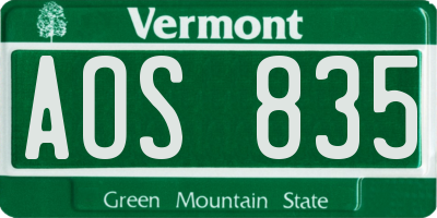 VT license plate AOS835
