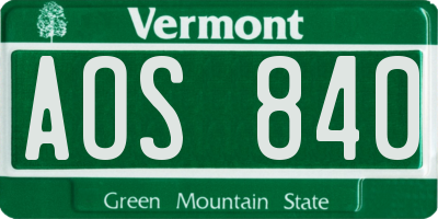 VT license plate AOS840