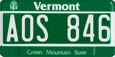 VT license plate AOS846