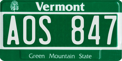 VT license plate AOS847