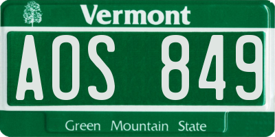 VT license plate AOS849
