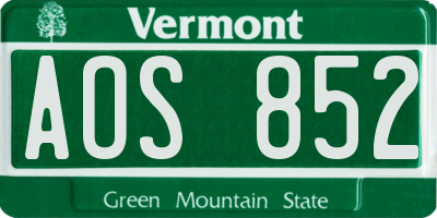 VT license plate AOS852