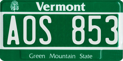 VT license plate AOS853