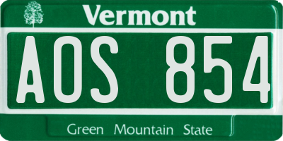 VT license plate AOS854