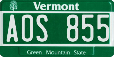 VT license plate AOS855