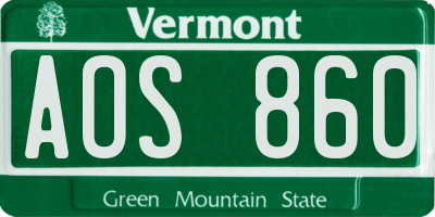 VT license plate AOS860