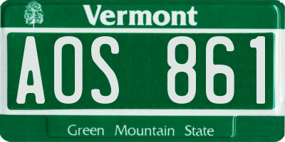 VT license plate AOS861