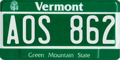 VT license plate AOS862